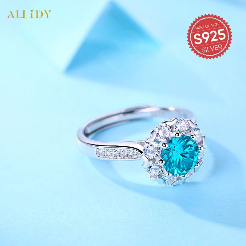 Deluxe S925 Silber Mossan Diamant Zirkon Blau Ring