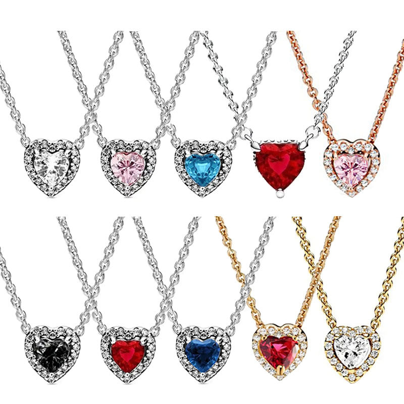 New Classic Red Heart-shaped Ring Bracelet Necklace Exquisite Luxury Charm Jewelry fit Festival Gifts with Rotate Real Rose Jewelry Gift Box