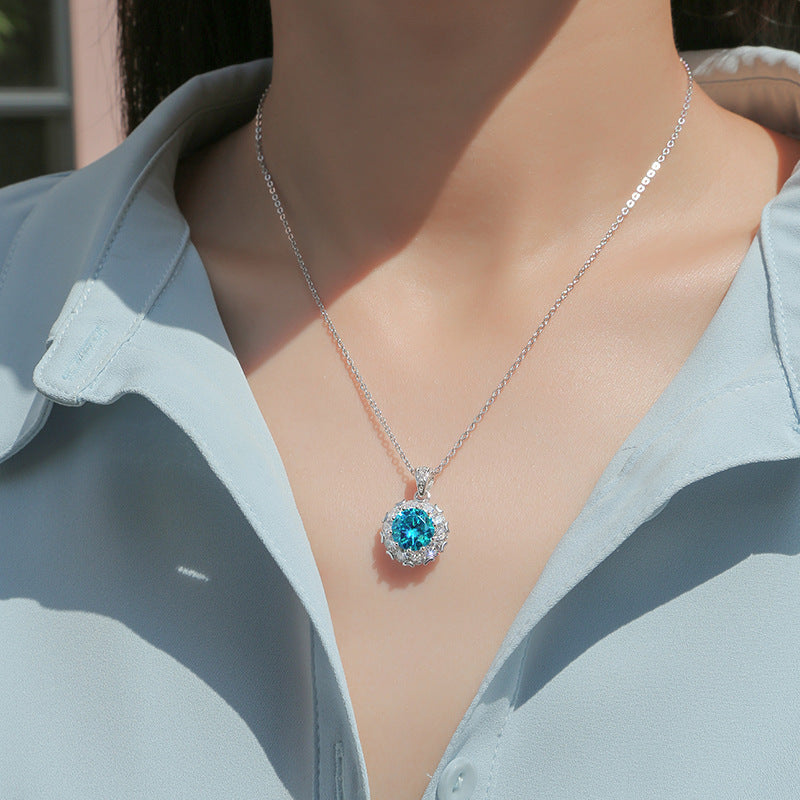 S925 Silber Mossan Stein Licht Luxus Blau Halskette Schmuck