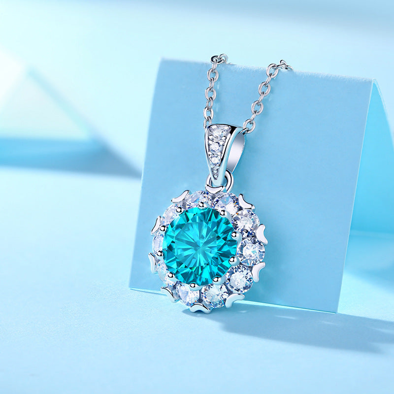 S925 Silber Mossan Stein Licht Luxus Blau Halskette Schmuck