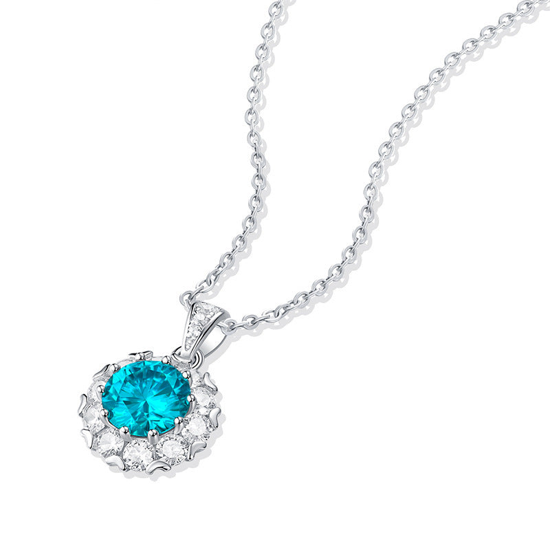 S925 Silber Mossan Stein Licht Luxus Blau Halskette Schmuck