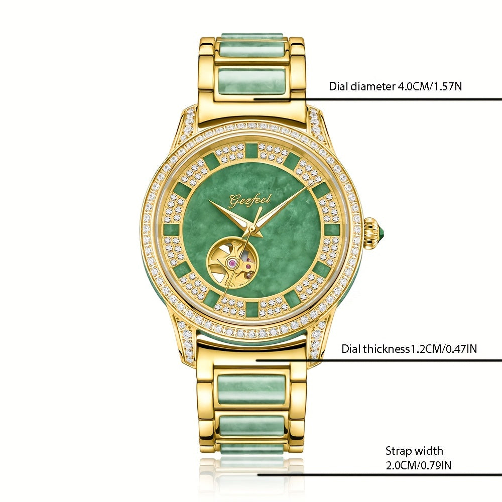 1pc Hollow Automatic Mechanical Watch With Rhinestone-studded, Fashionable Wristwatch