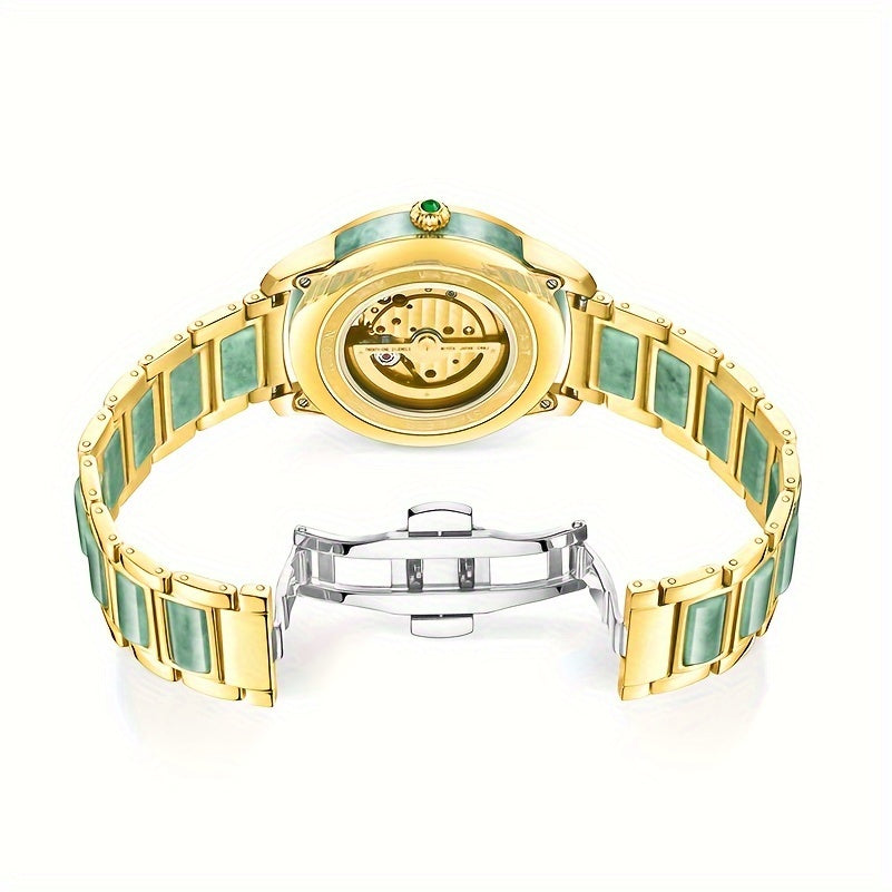1pc Hollow Automatic Mechanical Watch With Rhinestone-studded, Fashionable Wristwatch