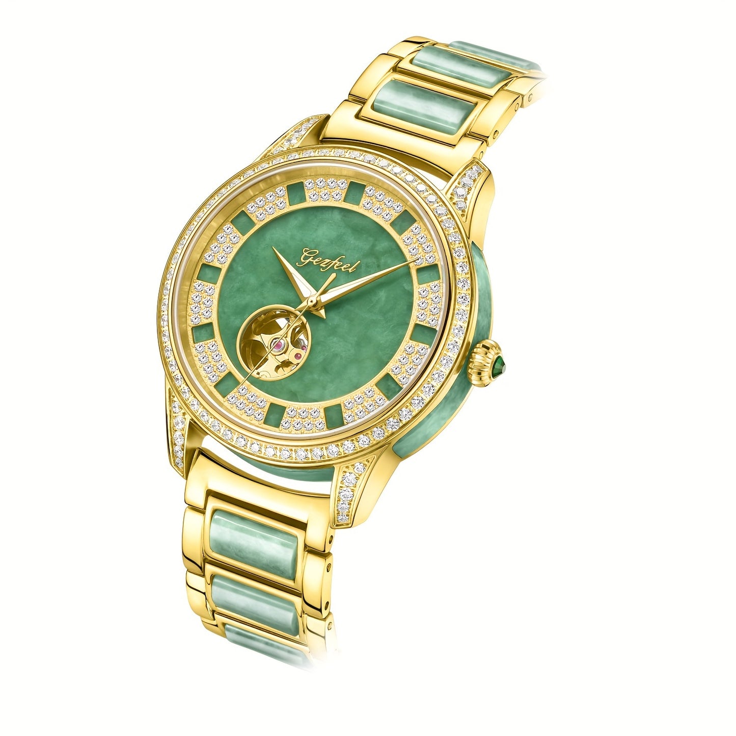 1pc Hollow Automatic Mechanical Watch With Rhinestone-studded, Fashionable Wristwatch