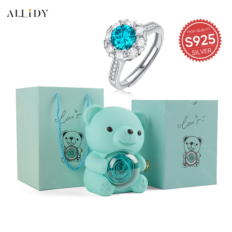 Deluxe S925 Silber Mossan Diamant Zirkon Blau Ring