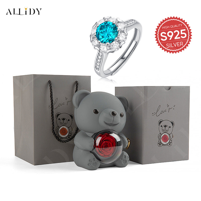 Deluxe S925 Silber Mossan Diamant Zirkon Blau Ring