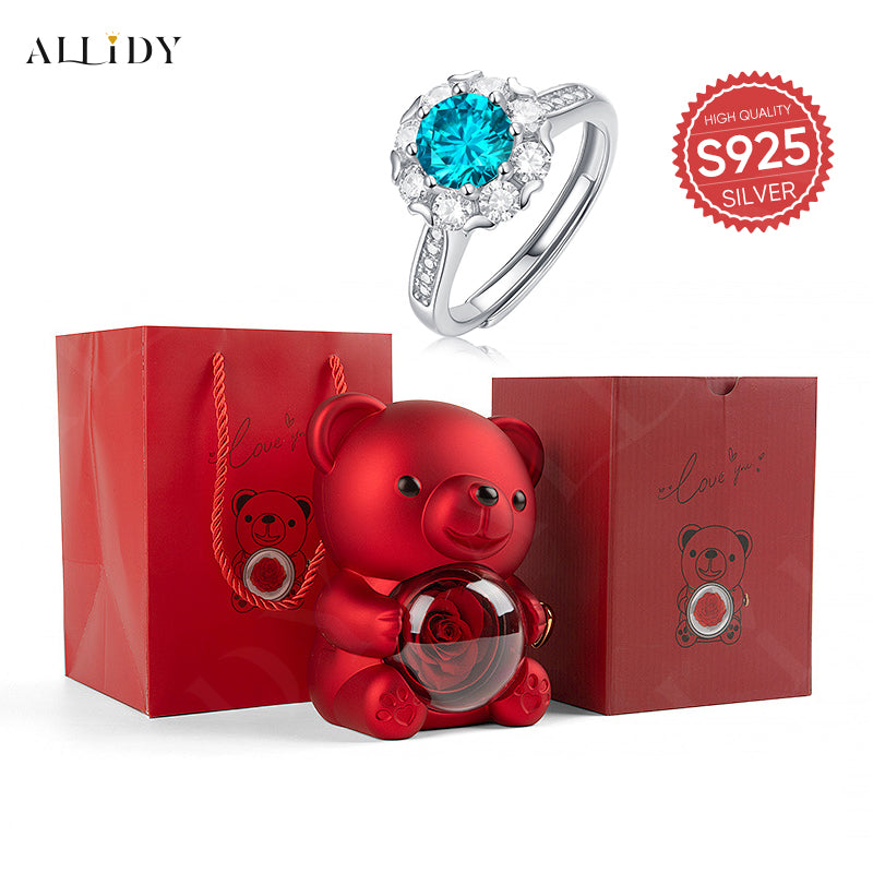Deluxe S925 Silber Mossan Diamant Zirkon Blau Ring