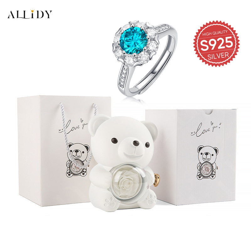 Deluxe S925 Silber Mossan Diamant Zirkon Blau Ring