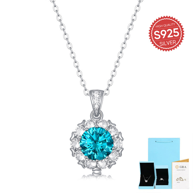 S925 Silber Mossan Stein Licht Luxus Blau Halskette Schmuck