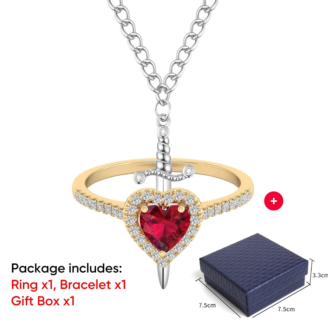 Couple Necklaces Heart Sword Pendant Necklace Ring Bracelet for Women for Him Her Valentine's Day Gift Jewelry