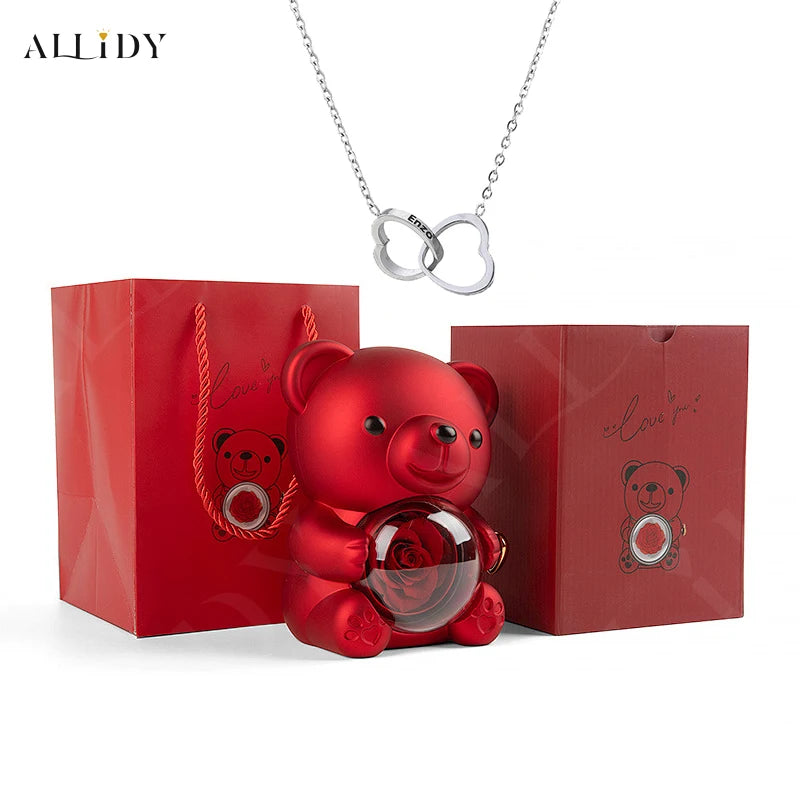 Rose Bear Gift Box with Personalized Custom Necklace For Girlfriend Women Valentine's Day gift Mother's Day Birthday Set