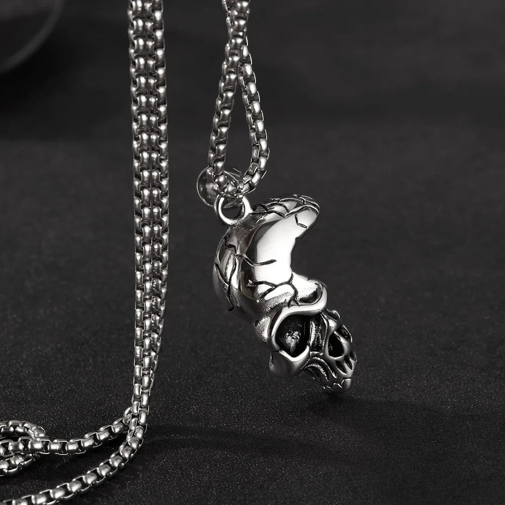 Men’s Punk Skull Pendant Necklace – Retro Stainless Steel Chain with Creative Gothic Style