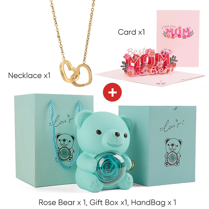 2025 New Beautiful 3D Mother's Day Card Roses Teddy Bear and Necklace Best Personalized Unique Mother’s Day Gifts for Mom