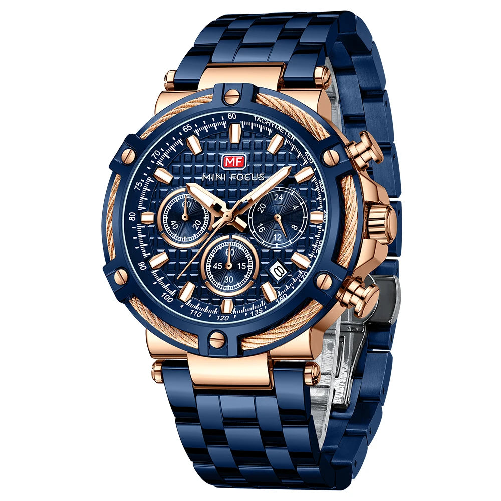 MINIFOCUS Men's Luxury Business Casual Watch Waterproof Quartz Wristwatch Luminous Stainless Steel Fashion Chronograph for Work