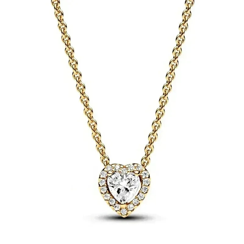 Red/Pink Shiny Love Full of Diamond Jewelry Charm Necklace Women Exquisite Jewelry Gift Rose Box Gifts Set