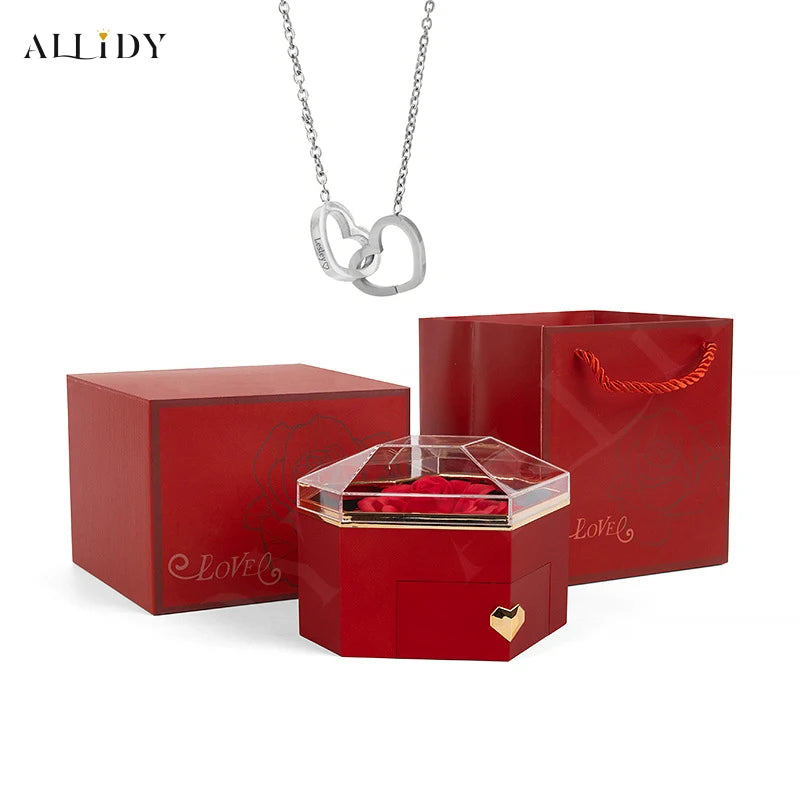 Heart Customize Name Heart Eternal Rose Jewelry Box For Birthday Mother's Day Valentine's Day Teachers' Day Gifts