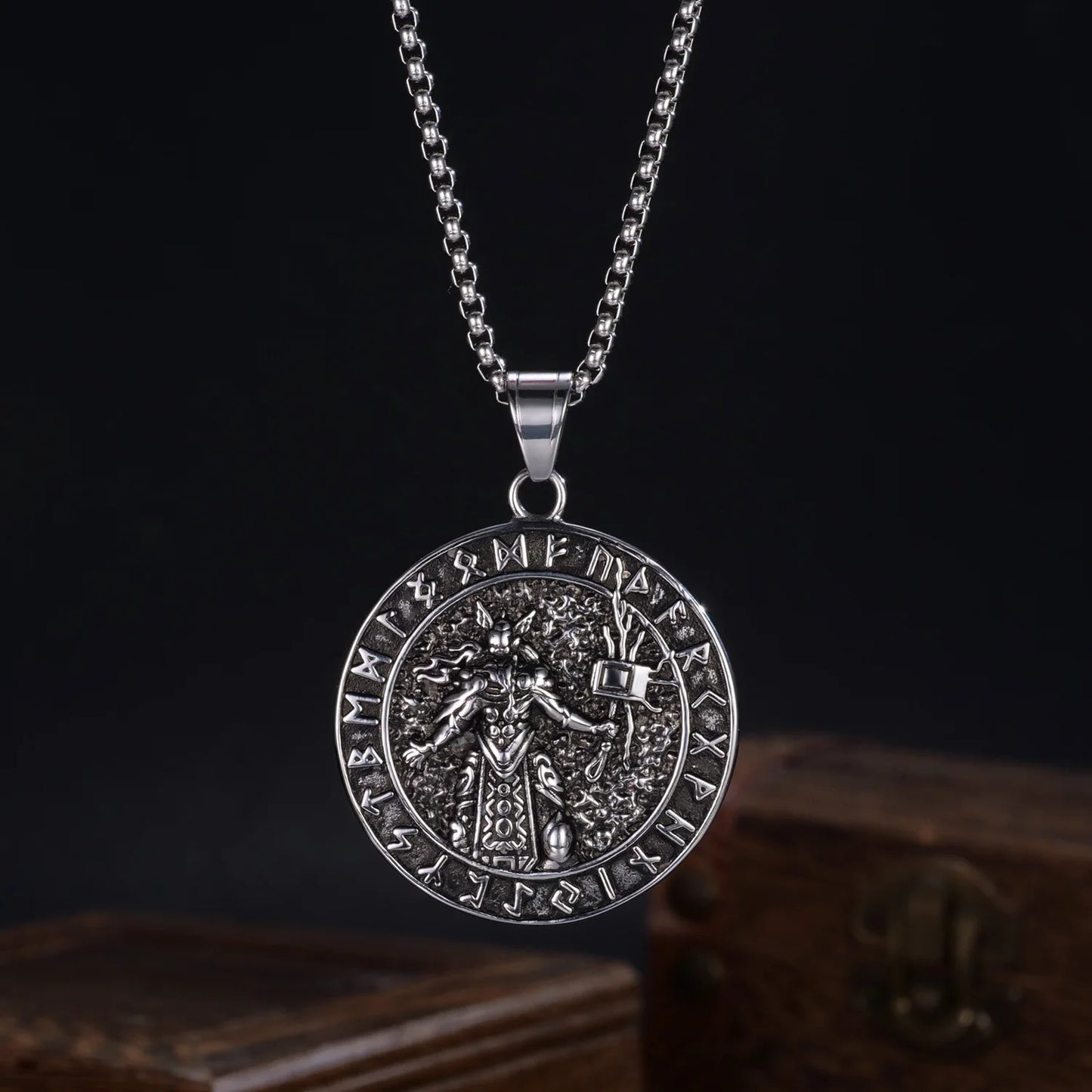 Men’s Viking Odin Pendant Necklace – Norse Mythology Stainless Steel Rune Amulet Jewelry