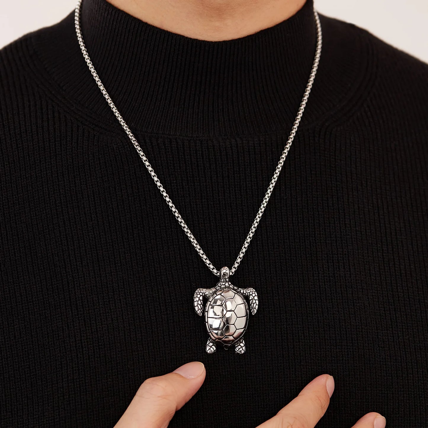 Men’s Sea Turtle Pendant Necklace – Hip Hop Style Stainless Steel Animal Jewelry for Trendy Streetwear