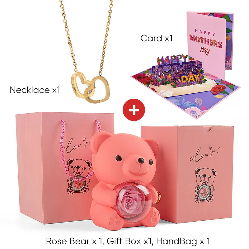 2025 New Beautiful 3D Mother's Day Card Roses Teddy Bear and Necklace Best Personalized Unique Mother’s Day Gifts for Mom