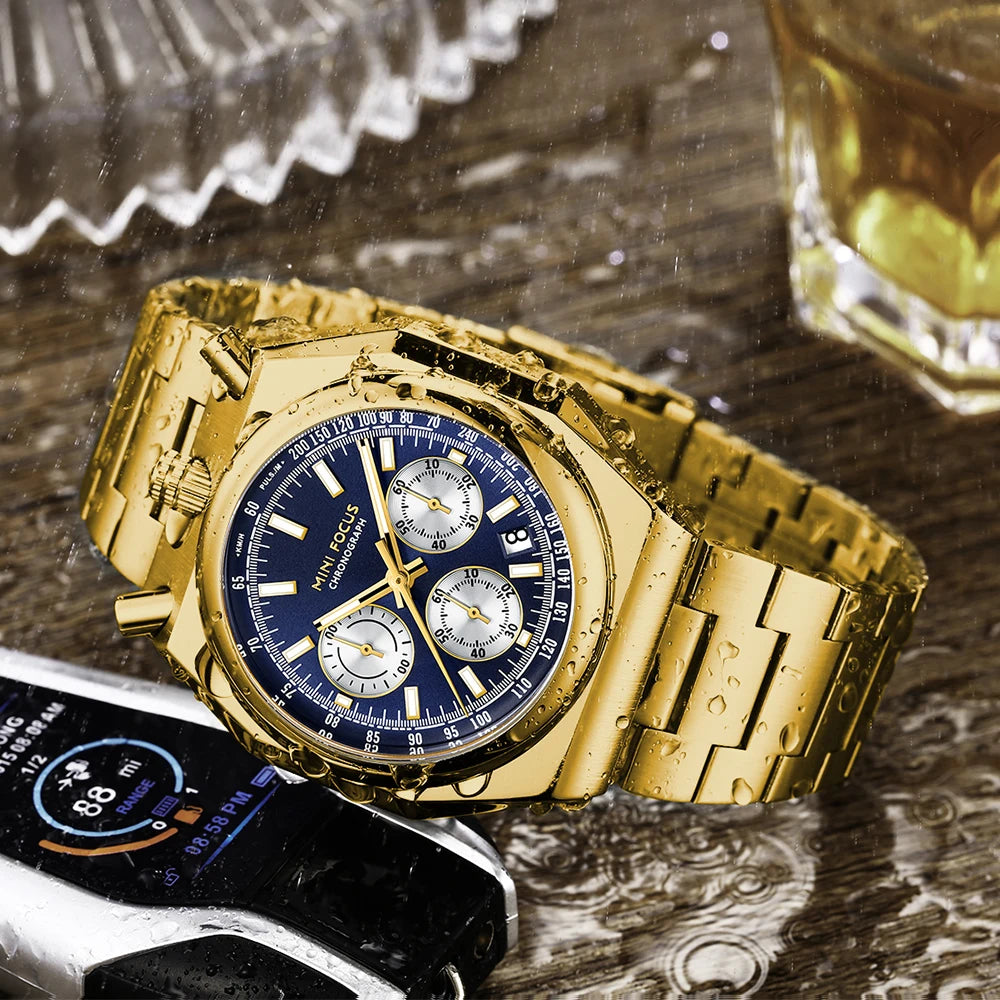 MINIFOCU Vintage Men’s Multifunction Quartz Watch Heart Rate Monitor Stainless Steel Band Retro Timepiece Watch for Men