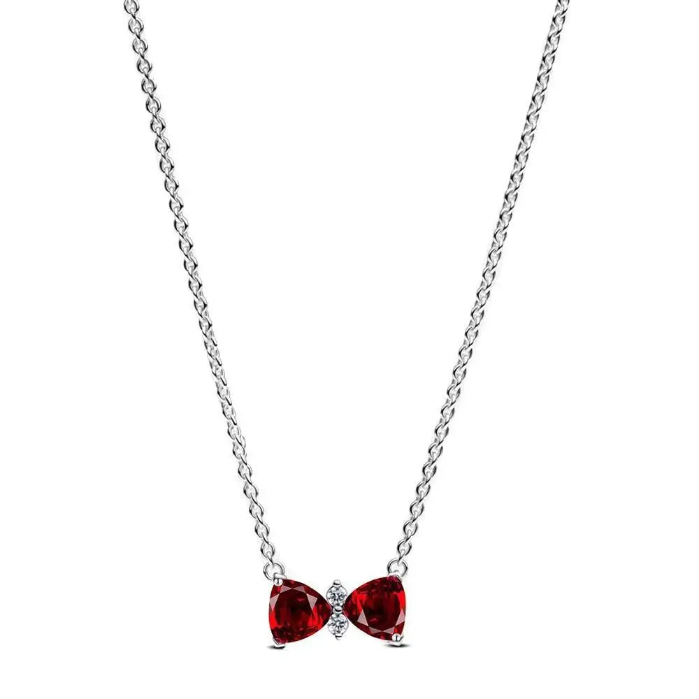 Red Zircon Diamond Love Necklace with Real Rose Jewelry Gift Box Set Women's Birthday Valentine's Day Gift for Girlfriend