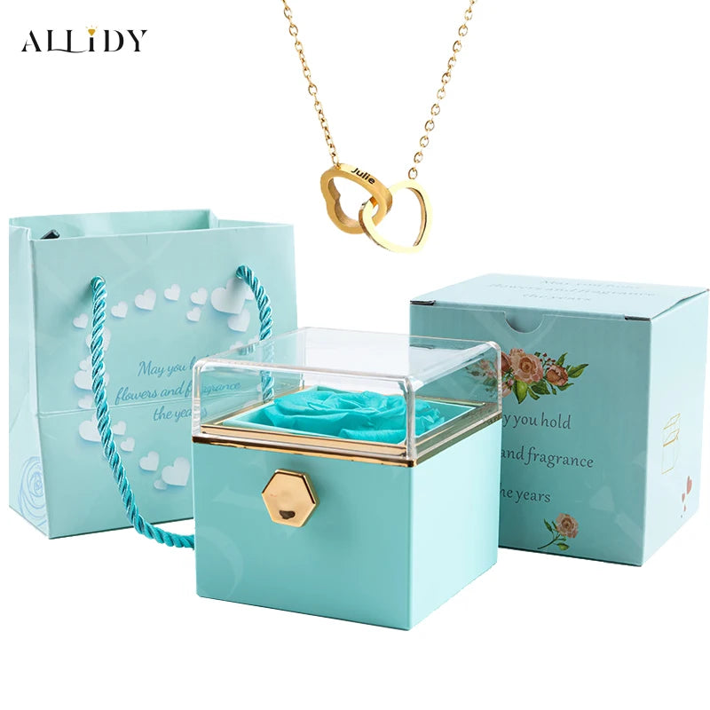 Personalized Custom Necklace & Real Rose Jewelry Box Gift Set Proposal Confessions Birthday Mother's Day Holiday Gift for Women