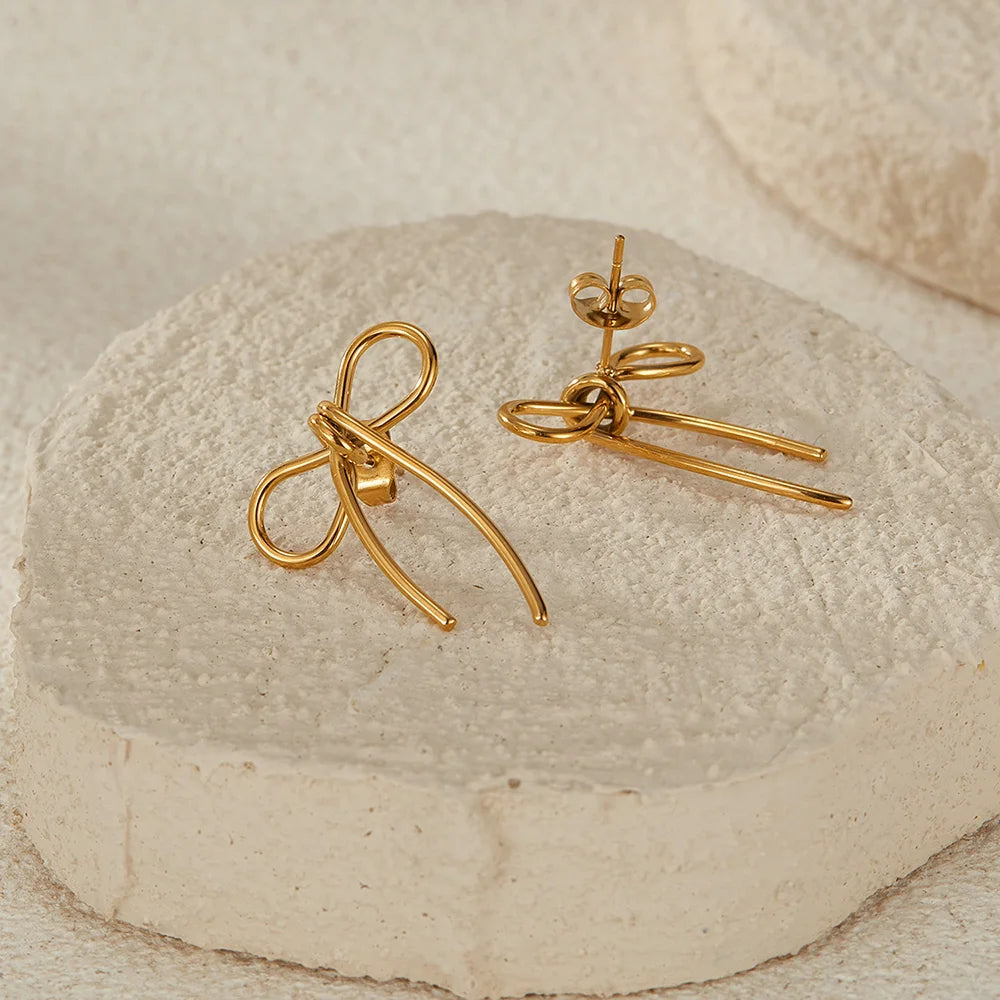 Minimalist Stainless Steel Bow Earrings for Women – Creative INS Style Statement Jewelry
