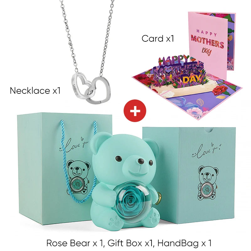 2025 New Beautiful 3D Mother's Day Card Roses Teddy Bear and Necklace Best Personalized Unique Mother’s Day Gifts for Mom