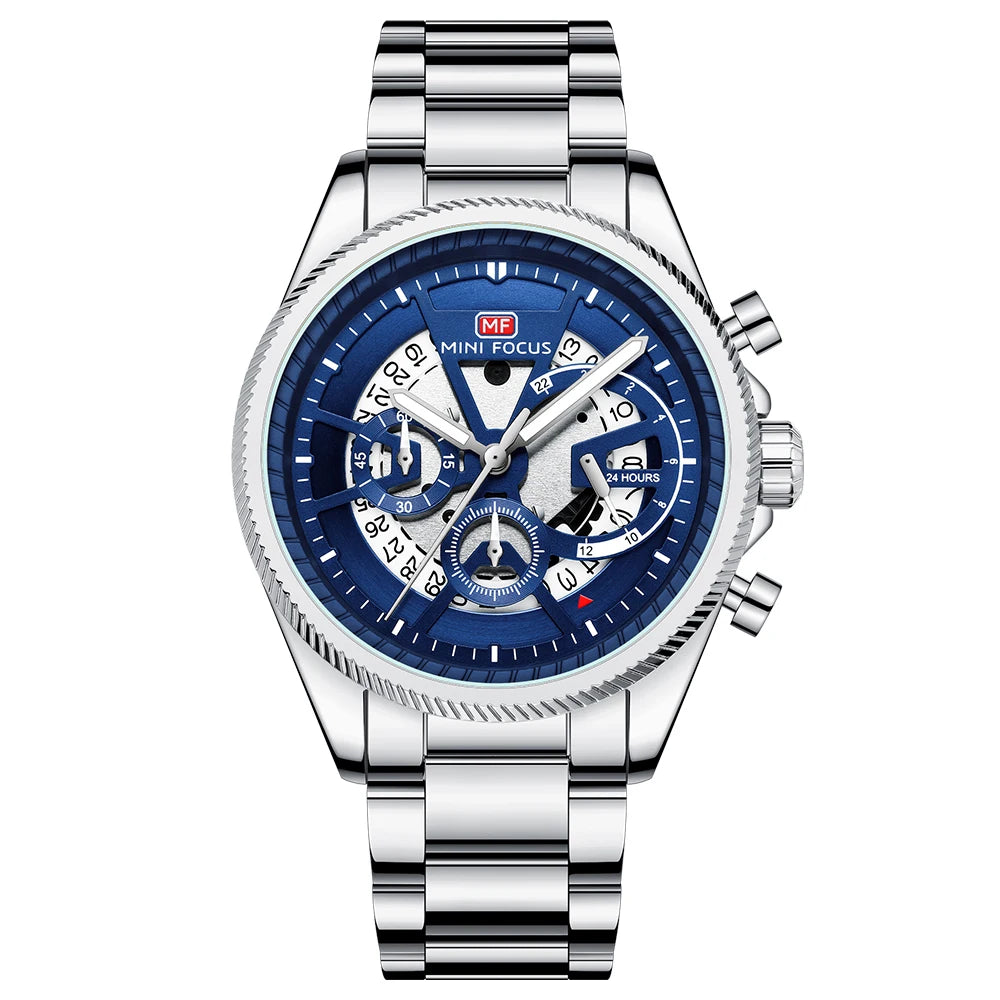 MINIFOCUS Men’s Skeleton-Style Quartz Watch Multifunction Waterproof Stainless Steel Business Sport Wristwatch Father’s Day Gift