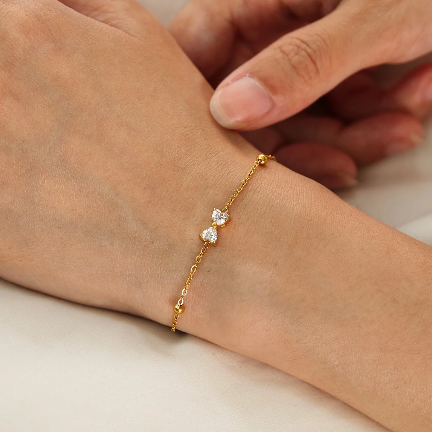 Elegant Bow Knot Zircon Bracelet for Women – Gold Stainless Steel Minimalist Titanium Steel Jewelry