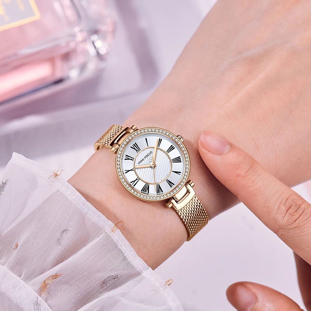 MINIFOCUS Women's Watch Japanese Quartz Waterproof Fashion Wristwatch Milanese Mesh Stainless Steel Band Elegant Gift for Ladies