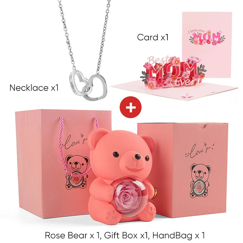 2025 New Beautiful 3D Mother's Day Card Roses Teddy Bear and Necklace Best Personalized Unique Mother’s Day Gifts for Mom
