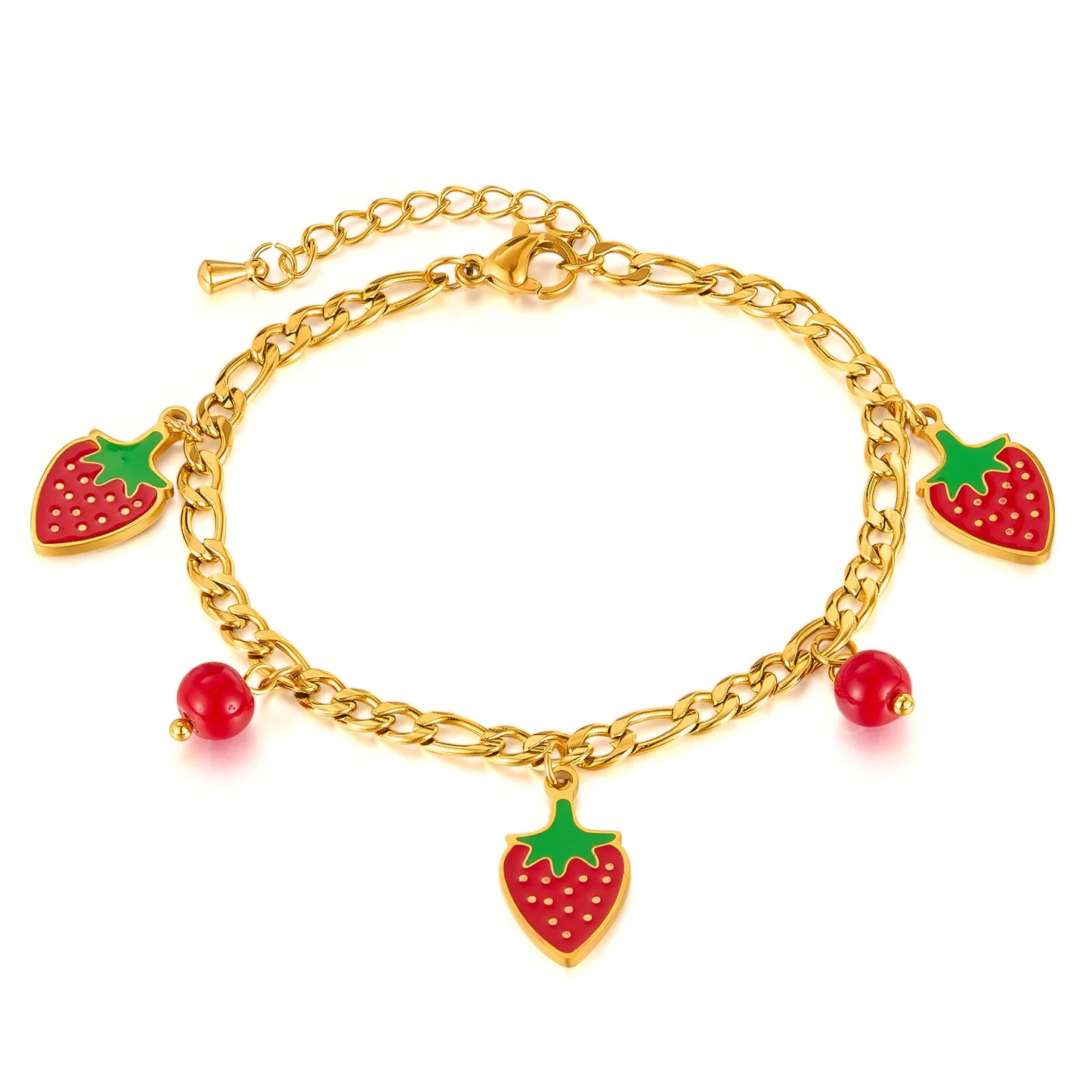 Fruit Charm Bracelet for Women – Stainless Steel Cherry Strawberry Enamel Titanium Steel Fashion Jewelry