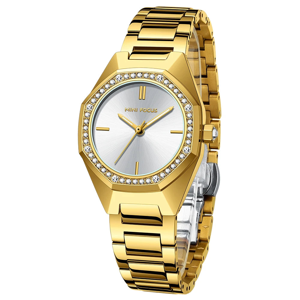 MINIFOCUS Women's Elegant Diamond Accented Octagon Quartz Watch Waterproof Stainless Band Luxury Fashion Watch Gift for Her