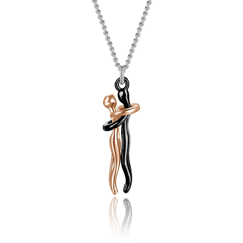 Chic Black Hug Pendant Necklace with Exquisite Gift Box for Couples - Elegant Love Symbol,Perfect for Party & Daily Wear