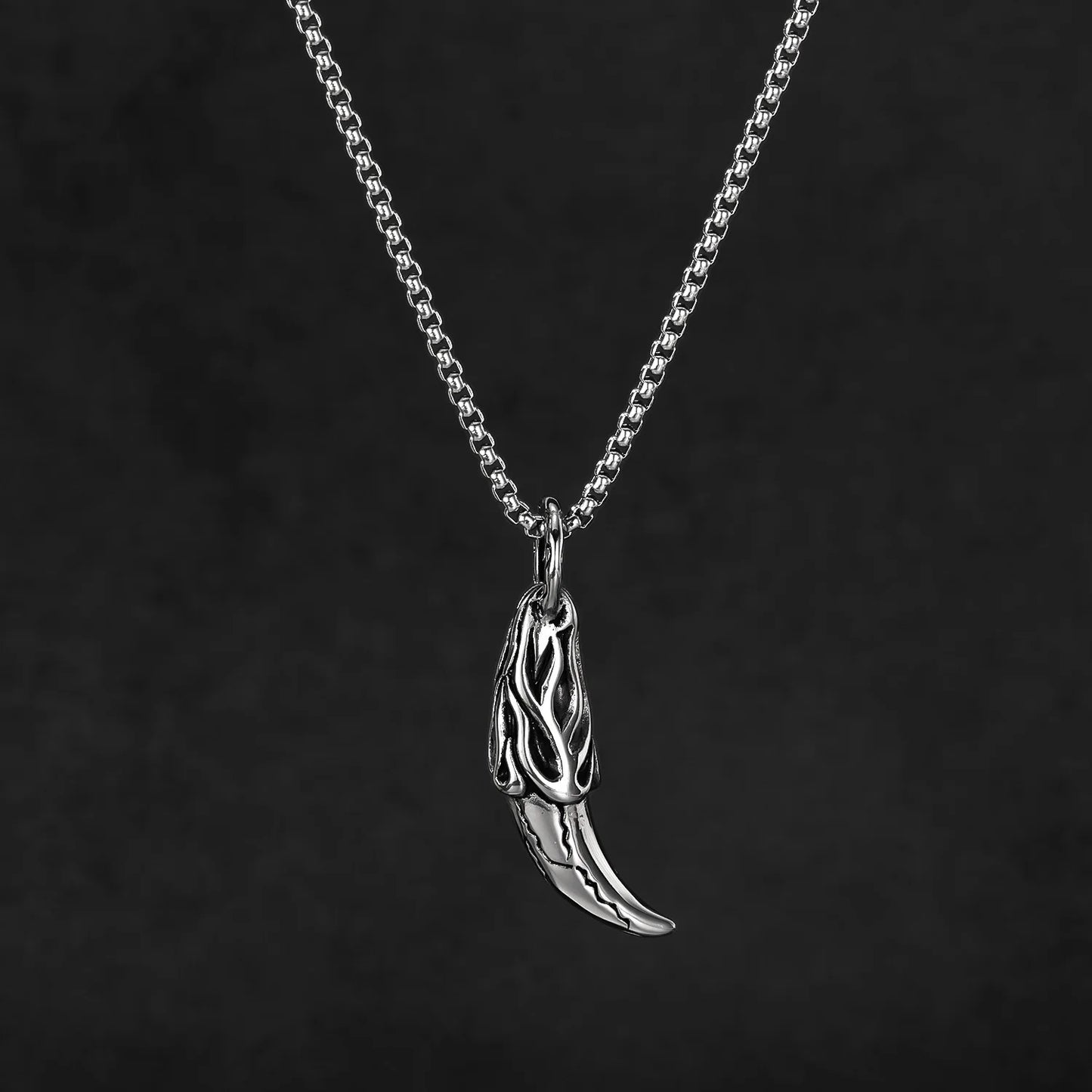Men’s Wolf Fang Pendant Necklace – Punk Stainless Steel Tooth Amulet, Streetwear Hip Hop Chain Jewelry