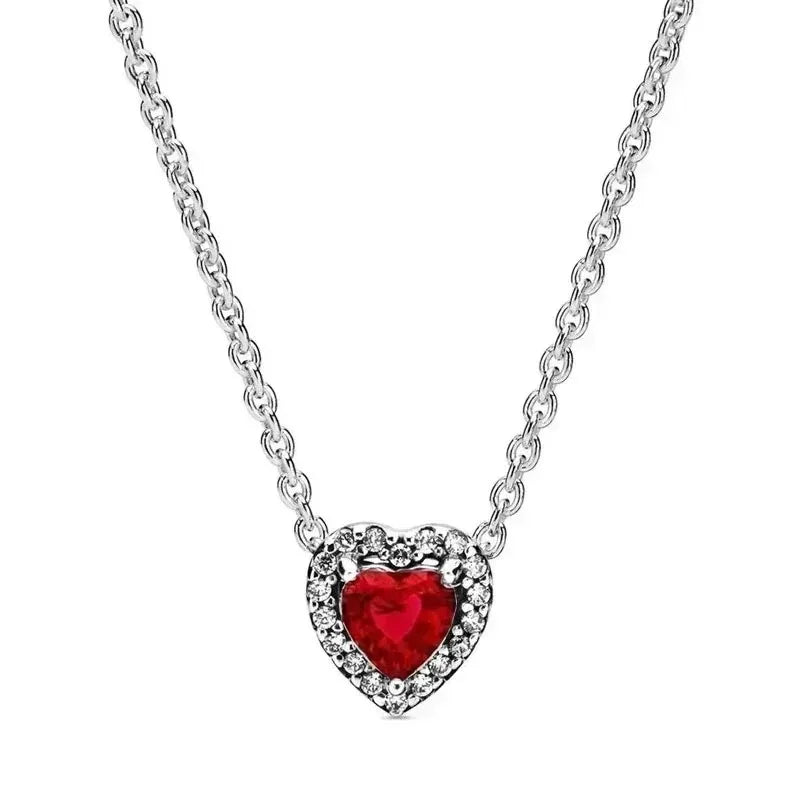 Red/Pink Shiny Love Full of Diamond Jewelry Charm Necklace Women Exquisite Jewelry Gift Rose Box Gifts Set
