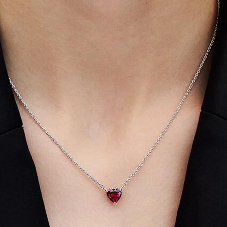 Red Zircon Diamond Love Necklace with Real Rose Jewelry Gift Box Set Women's Birthday Valentine's Day Gift for Girlfriend