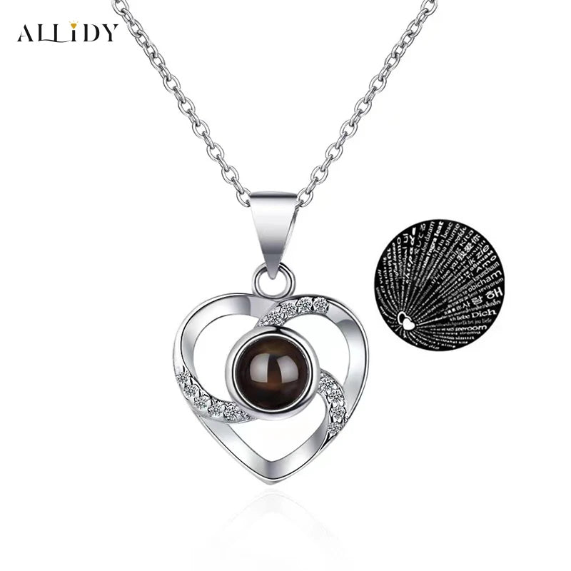 Rotation Real Rose Valentine's Day Marriage Acrylic Jewelry Gift Boxes 100 Languages Projection Necklace for Women Girl Lover