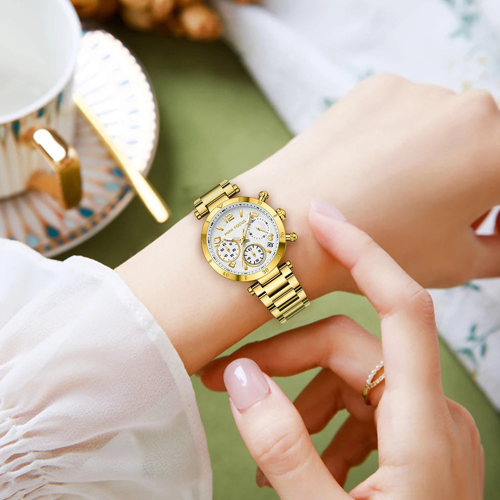 MINIFOCUS Women's Dopamine-Inspired Fashion Watch Luminous Quartz Timepiece Stainless Steel Band Waterproof Trendy Gift for Her