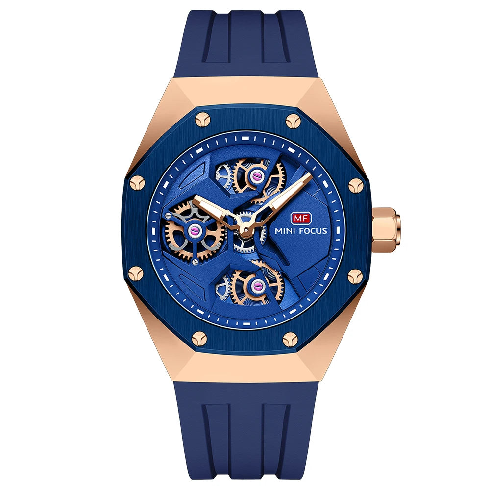 MINIFOCUS Skeleton Sport Men’s Watch Waterproof Japanese Quartz Movement Casual Wristwatch for Business Outdoor Gift for Him