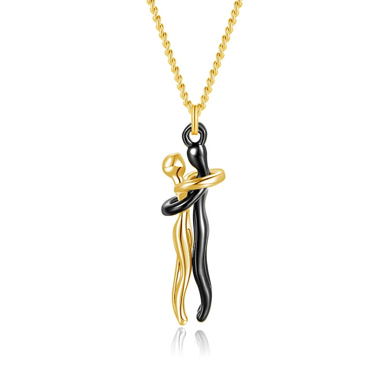 Chic Black Hug Pendant Necklace with Exquisite Gift Box for Couples - Elegant Love Symbol,Perfect for Party & Daily Wear