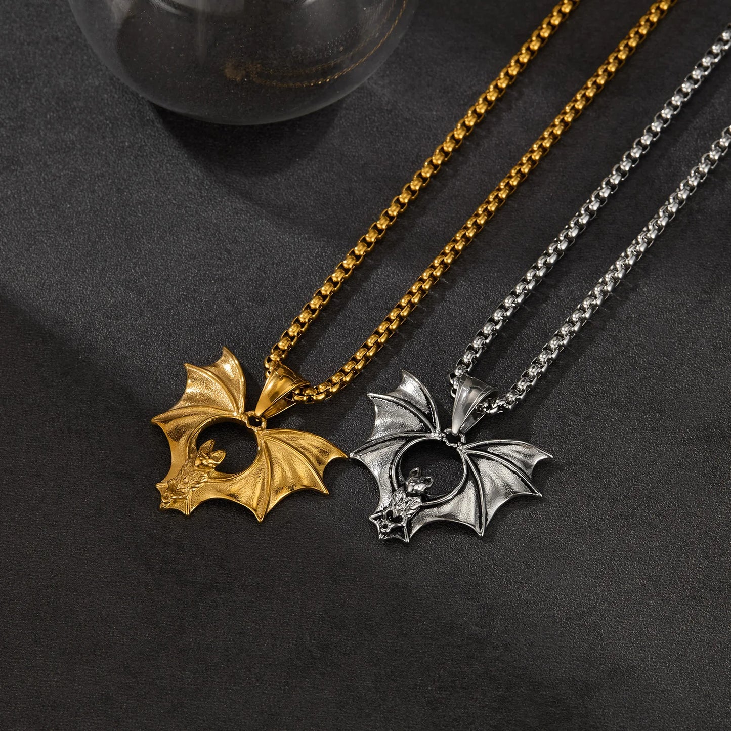 Men’s Bat Pendant Necklace – Gothic Punk Stainless Steel Chain with Creative Hip Hop Style