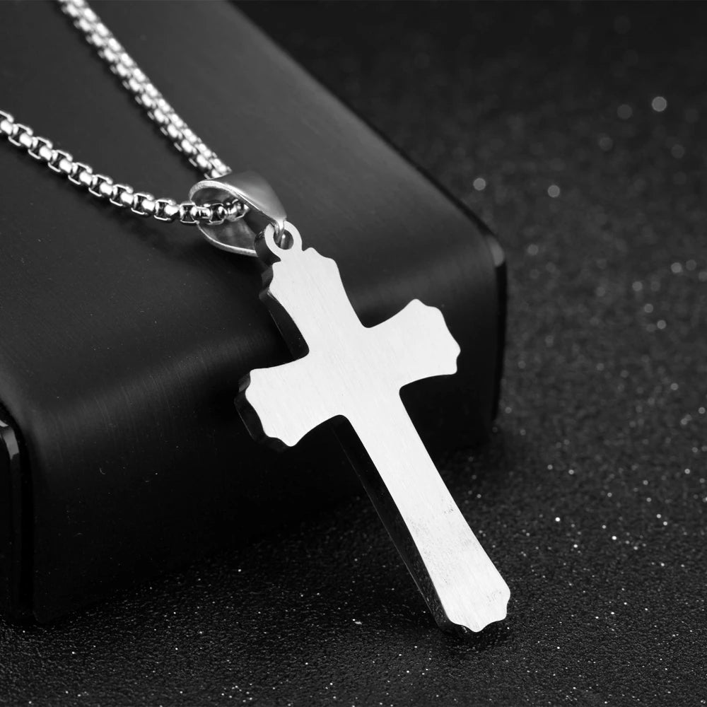 Men’s Triple Layer Cross Necklace – Vintage Titanium Steel Chain with Bold Gothic Style, Gift for Husband, Dad or Boyfriend