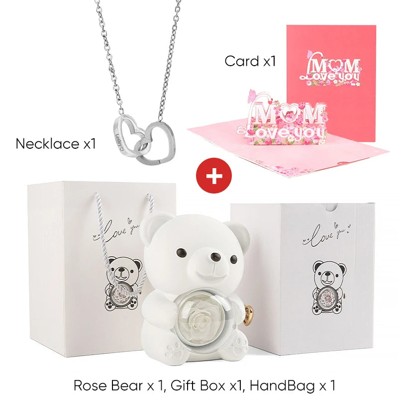 2025 New Beautiful 3D Mother's Day Card Roses Teddy Bear and Necklace Best Personalized Unique Mother’s Day Gifts for Mom