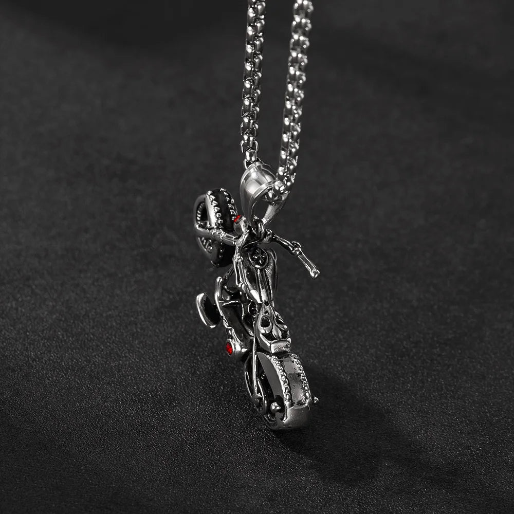 Men’s Motorcycle Pendant Necklace – Hip Hop Punk Style Titanium & Stainless Steel Chain, Trendy Biker Jewelry