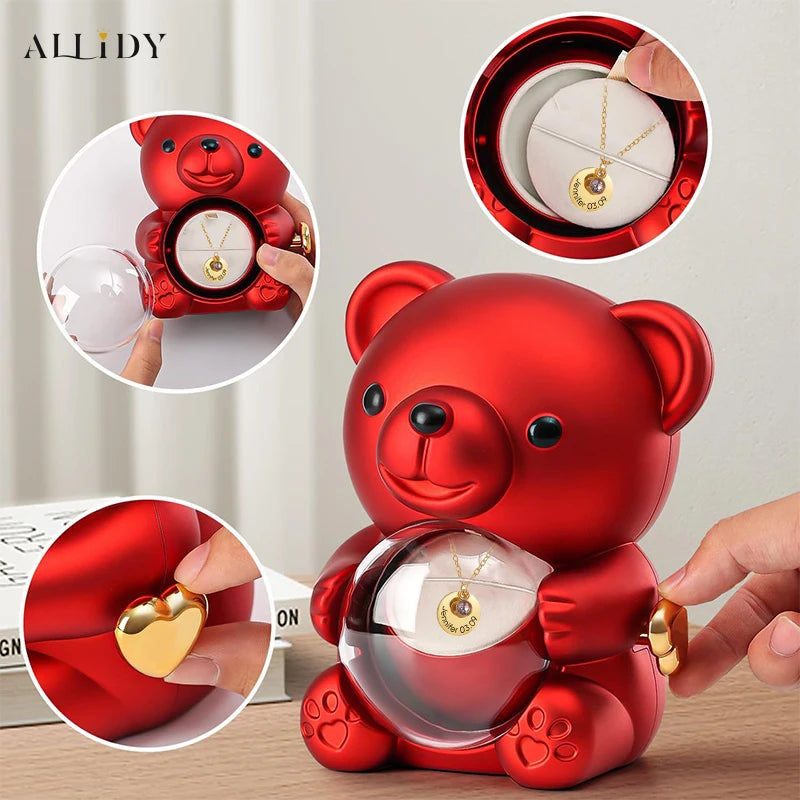 Custom Engraving Name Birthday Stone Pendant Necklace Real Preserved Rose Bear Jewelry Box Gifts Mothers Day Gifts for Women