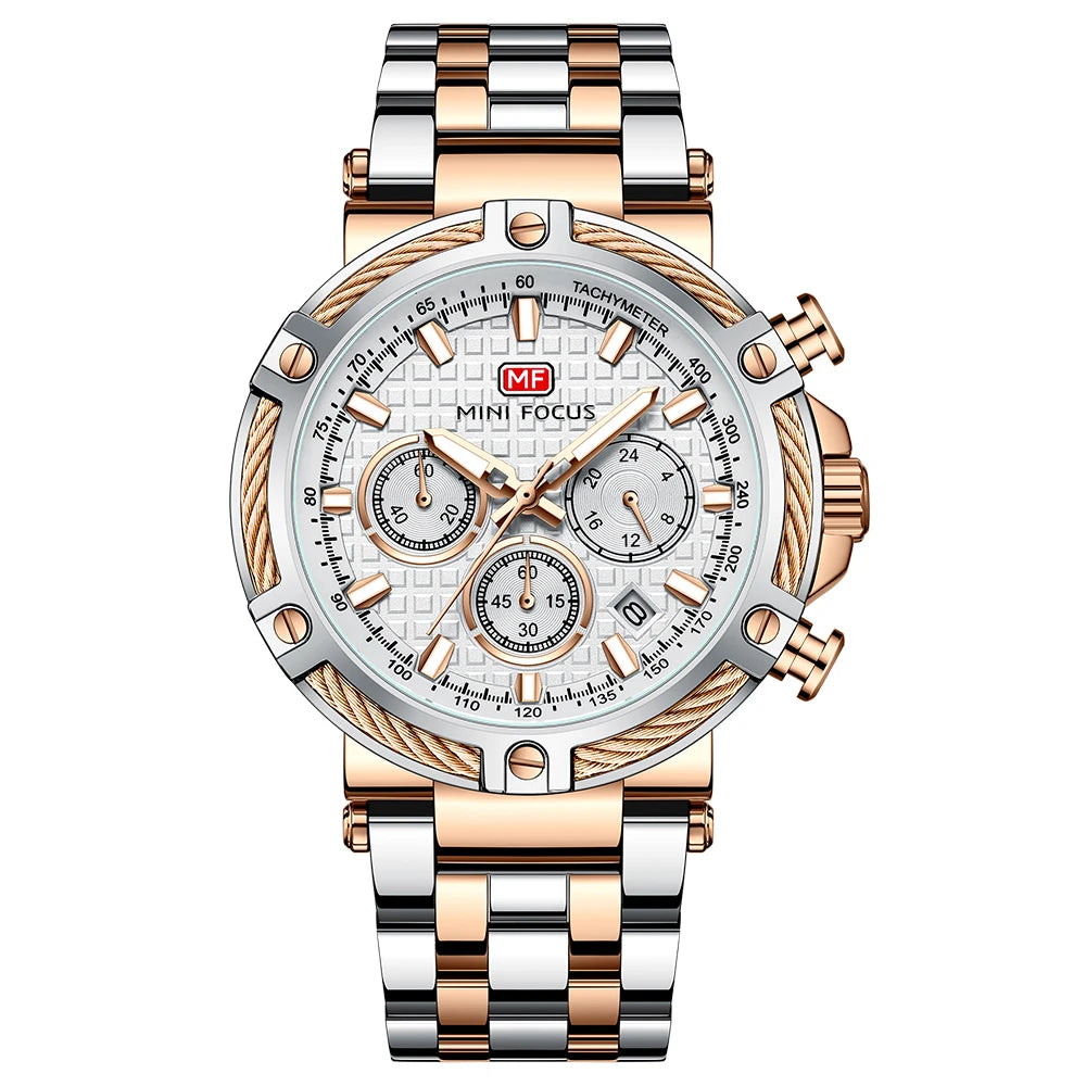 MINIFOCUS Men's Luxury Business Casual Watch Waterproof Quartz Wristwatch Luminous Stainless Steel Fashion Chronograph for Work