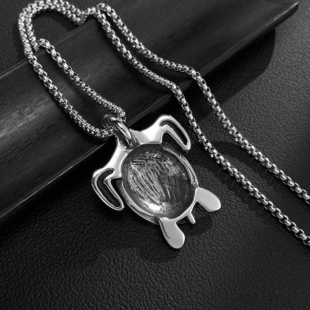 Men’s Sea Turtle Pendant Necklace – Hip Hop Style Stainless Steel Animal Jewelry for Trendy Streetwear