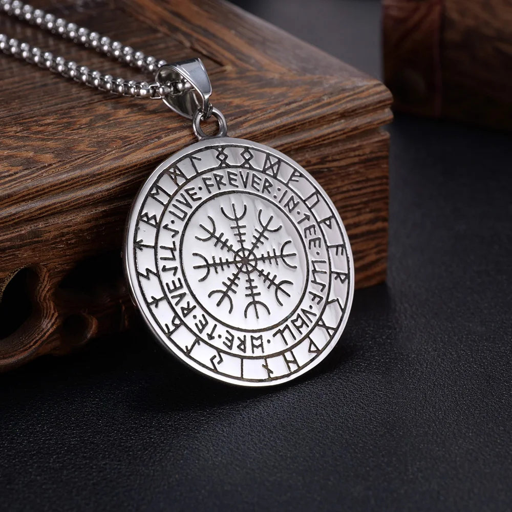 Men’s Viking Odin Pendant Necklace – Norse Mythology Stainless Steel Rune Amulet Jewelry